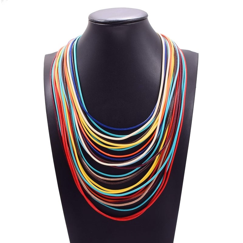 MJULY Women Multi Layer Chunky Bib Necklace Magnetic Clasp Wax Line Choker Statement Jewelry(Multicolor) - Image 3
